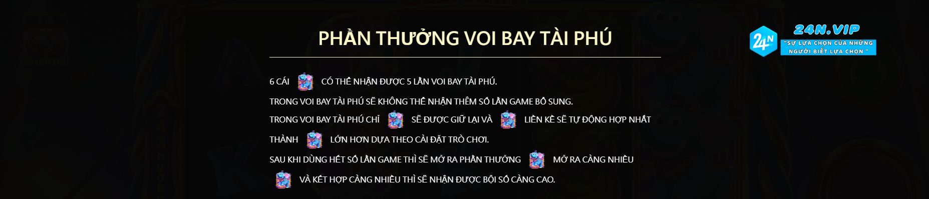 Biểu tượng Phần Thưởng Voi Bay Tài Phú trên 24n